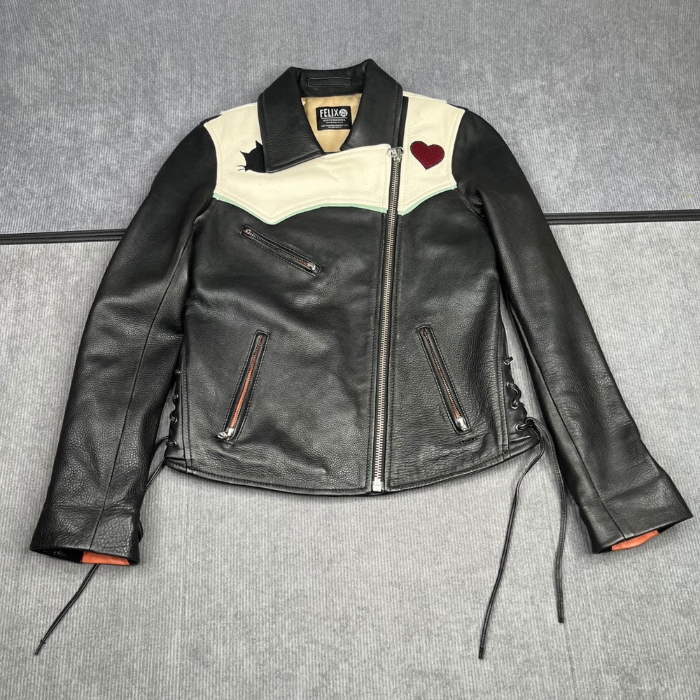 Scotch & Soda Felix Cat Leather Biker y2k Jacket Amsterdams Blauw Black Orange